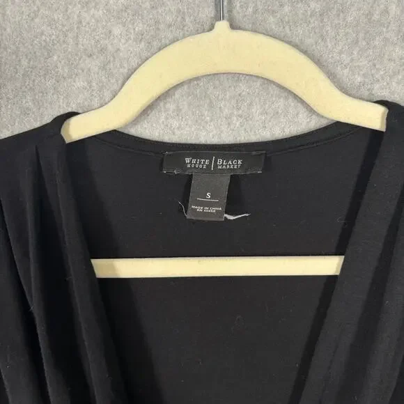 WHBM Top Womens Small Black‎ Wrap Plunge Pleated Blouse Jersey Witchy Career - Picture 4 of 9